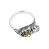 Bull's Lick Nose Ring in Silver & 18ct Yellow Gold with a Gemstone
