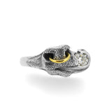 Bull's Lick Nose Ring in Silver & 18ct Yellow Gold with a Gemstone