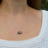 Bull Nose Necklace in Sterling Silver & 18ct Red Gold with a Gemstone
